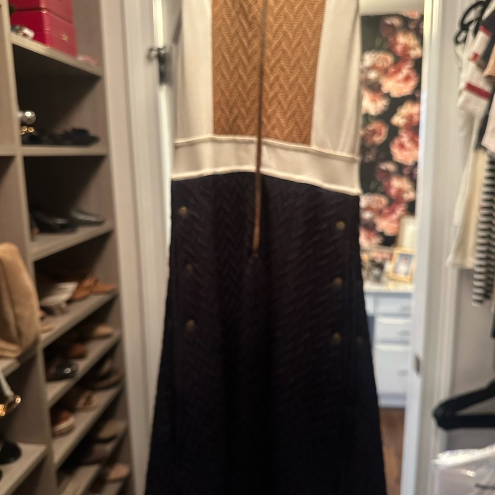 Anthropologie Brown and Cream Midi Dress